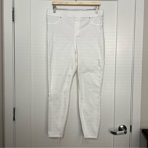 SPANX Denim - Spanx Jeans Womens XL White Skinny Leg Legging Pull On Distressed Raw Hem Denim